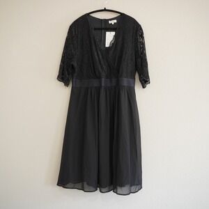 Pinup Fashion Black Lace Chiffon V-Neck Cocktail Dress Plus Size 16W NWT Vixen